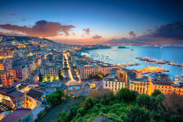 Aerial cityscape image of Naples, Campania, Italy during sunrise.